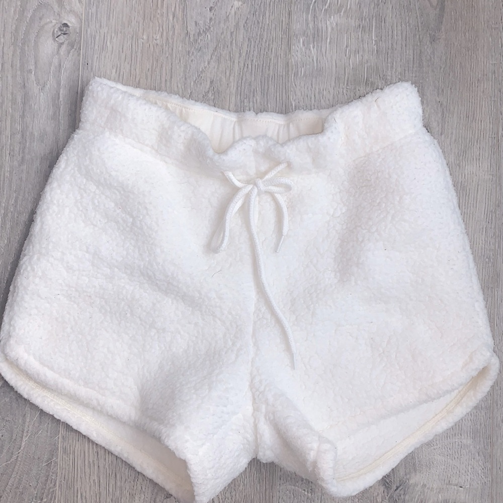 White fuzzy shorts!